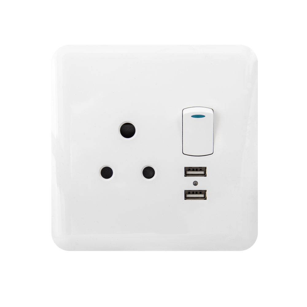 Condere Wall Socket with 2x USB Ports-White with gold lining