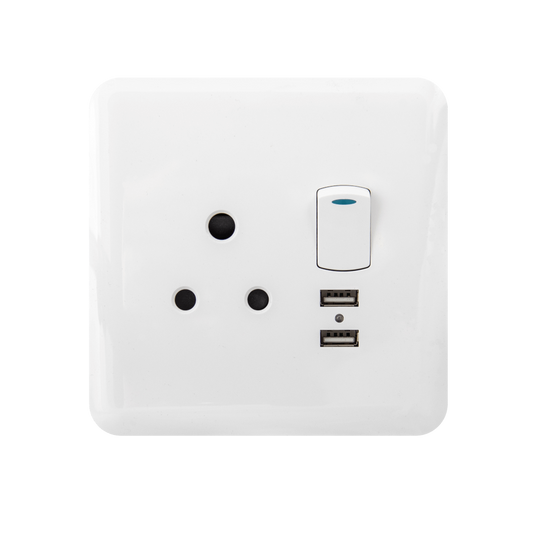 Condere Wall Socket with 2x USB Ports-White with gold lining